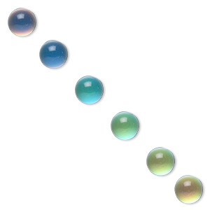 Cabochon, acrylic, multicolored, 6mm color-changing non-calibrated round. Sold per pkg of 6.