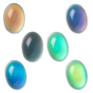 Cabochon, acrylic, multicolored, 14x10mm color-changing non-calibrated oval. Sold per pkg of 6.