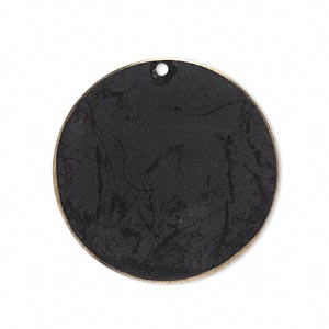 Focal, brass, jewel tone black patina, Pantone&reg; color 19-0508, 30mm double-sided flat round. Sold per pkg of 6.