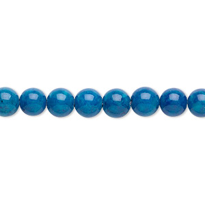 Bead, riverstone (dyed), light blue, 6mm round, B grade, Mohs hardness 3-1/2. Sold per 15-1/2&quot; to 16&quot; strand.