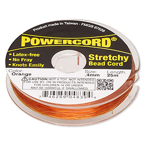 Cord, Powercord&reg;, elastic, orange, 0.4mm, 3.5-pound test. Sold per 25-meter spool.