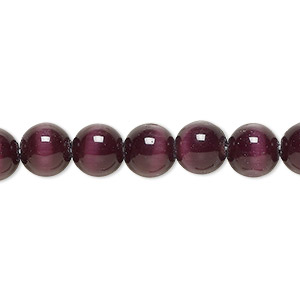 Bead, cat&#39;s eye glass (fiber optic glass), purple, 8mm round, quality grade. Sold per 15-1/2&quot; to 16&quot; strand.