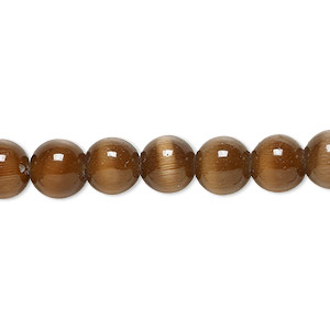 Bead, cat&#39;s eye glass (fiber optic glass), brown, 8mm round, quality grade. Sold per 15-1/2&quot; to 16&quot; strand.