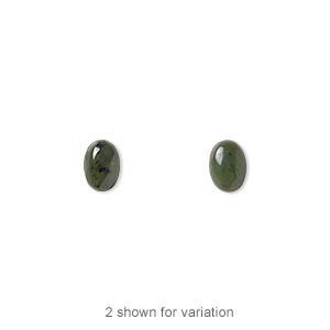 Cabochon, nephrite jade (natural), 7x5mm calibrated oval, B grade, Mohs hardness 6 to 6-1/2. Sold per pkg of 2.