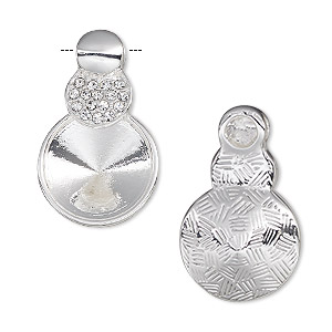 Pendant, Almost Instant Jewelry&reg;, crystals and silver-plated &quot;pewter&quot; (zinc-based alloy), crystal clear, 26x16mm two-sided triple round with 14mm rivoli setting. Sold individually.