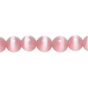 Bead, cat&#39;s eye glass (fiber optic glass), light pink, 8mm round, quality grade. Sold per 15-1/2&quot; to 16&quot; strand.