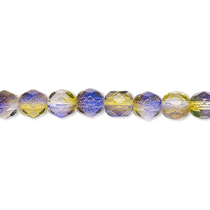 Bead, Czech fire-polished glass, green and purple, 6mm faceted round. Sold per 15-1/2&quot; to 16&quot; strand, approximately 65 beads.