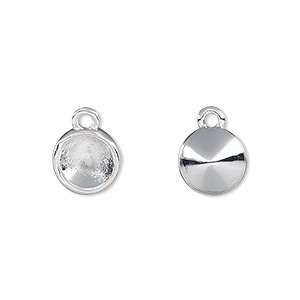 Drop, silver-plated &quot;pewter&quot; (zinc-based alloy), 10mm single-sided round with SS38 setting. Sold individually.