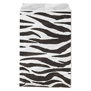 Bag, paper, white and black, 6x4 inches with zebra print and scalloped top edge. Sold per pkg of 100.
