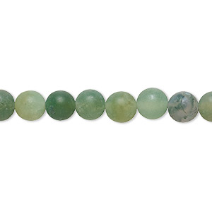 Bead, moss agate (natural), matte, 6mm round, B grade, Mohs hardness 6-1/2 to 7. Sold per 8-inch strand, approximately 30 beads.