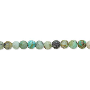 Bead, African &quot;turquoise&quot; (jasper) (dyed), matte green and blue, 4mm round, C grade, Mohs hardness 6-1/2 to 7. Sold per 8-inch strand, approximately 45 beads.