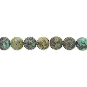 Bead, African &quot;turquoise&quot; (jasper) (dyed), matte green and blue, 6mm round, C grade, Mohs hardness 6-1/2 to 7. Sold per 8-inch strand, approximately 30 beads.
