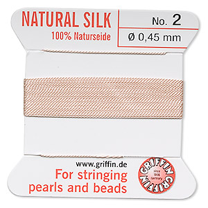 Thread, silk, light pink, size #2. Sold per 2-yard card.