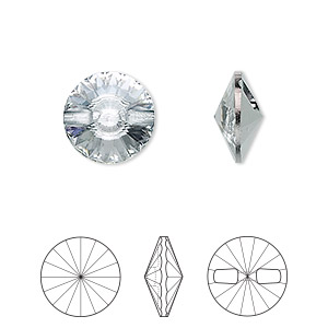 Button, Crystal Passions&reg;, crystal clear, foil back, 12mm faceted rivoli (3015). Sold per pkg of 2.