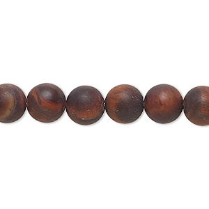 Bead, red tigereye (heated), matte, 8mm round, B grade, Mohs hardness 7. Sold per 8-inch strand, approximately 25 beads.