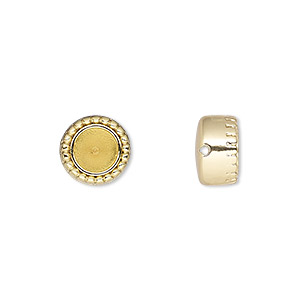 Bead, Almost Instant Jewelry&reg;, gold-plated &quot;pewter&quot; (zinc-based alloy), 10mm beaded round with SS29 rivoli setting. Sold individually.
