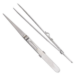 Tweezers, stainless steel, 6 inches with lock. Sold individually. - Fire  Mountain Gems and Beads