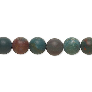 Bead, Indian bloodstone (natural), matte, 8mm round, B grade, Mohs hardness 6-1/2 to 7. Sold per 8-inch strand, approximately 25 beads.