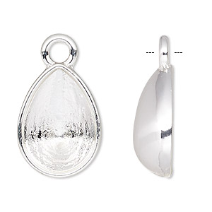 Drop, Almost Instant Jewelry&reg;, silver-plated &quot;pewter&quot; (zinc-based alloy), 11x8mm beaded teardrop with 10x7mm pear setting. Sold individually.