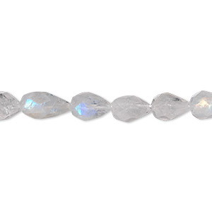 Bead, rainbow moonstone (natural), 9x5mm hand-cut faceted teardrop, C grade, Mohs hardness 6 to 6-1/2. Sold per 15-1/2&quot; to 16&quot; strand.