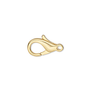 Clasp, lobster claw, gold-plated pewter (zinc-based alloy