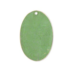 Focal, brass, bright green patina, Pantone&reg; color 17-0215, 30x20mm double-sided oval. Sold per pkg of 6.