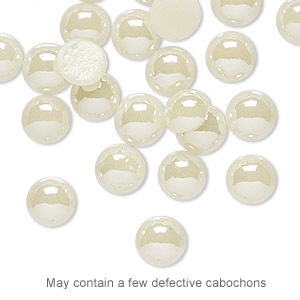 Cabochon, glass pearl, ivory luster, 7-8mm non-calibrated round. Sold per pkg of 25.