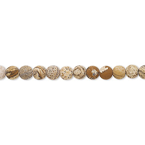 Bead, picture jasper (natural), matte, 4mm round, B grade, Mohs hardness 6-1/2 to 7. Sold per 8-inch strand, approximately 45-50 beads.
