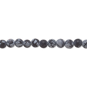Bead, snowflake obsidian (natural), matte, 4mm round, B grade, Mohs hardness 5 to 5-1/2. Sold per 8-inch strand, approximately 45-50 beads.