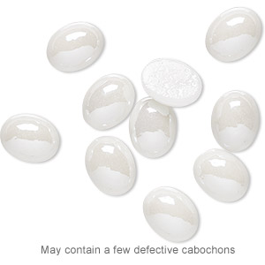 Cabochon, glass pearl, white luster, 9x7mm-10x8mm non-calibrated oval. Sold per pkg of 10.