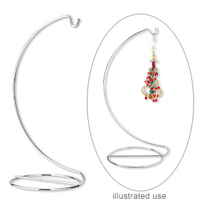 Ornament stand, chrome-finished steel, 7-1/2 x 4 x 3-1/2 inches with hook. Sold per pkg of 6.
