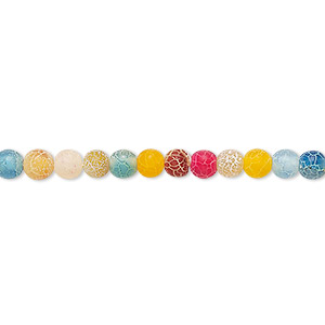 Bead, crackle agate (dyed / heated), matte multicolored, 4mm round, B grade, Mohs hardness 6-1/2 to 7. Sold per 8-inch strand, approximately 50-55 beads.