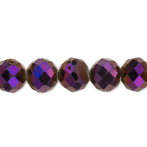 Bead, electroplated druzy agate (coated), violet, 10mm faceted round, B grade, Mohs hardness 6-1/2 to 7. Sold per 8-inch strand, approximately 20 beads.