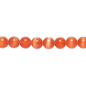 Bead, cat&#39;s eye glass (fiber optic glass), orange-red, 6mm round, quality grade. Sold per 15-1/2&quot; to 16&quot; strand.