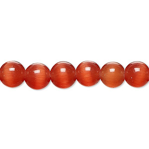 Bead, cat&#39;s eye glass (fiber optic glass), orange-red, 8mm round, quality grade. Sold per 15-1/2&quot; to 16&quot; strand.