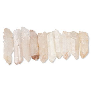 Bead, peach quartz (natural), 28x10mm-48x15mm hand-cut top-drilled point, C grade, Mohs hardness 7. Sold per 4-inch strand, approximately 8-10 beads.