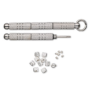 Screwdriver, Screw-Tite Crimps&#153;, silver-plated brass, 59mm with 10 crimps and 6 screws. Sold per set.