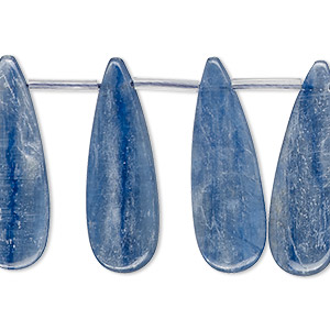 Bead, blue kyanite (natural), 28x10mm hand-cut top-drilled flat teardrop, B grade, Mohs hardness 4 to 7-1/2. Sold per 4-inch strand, approximately 8 beads.