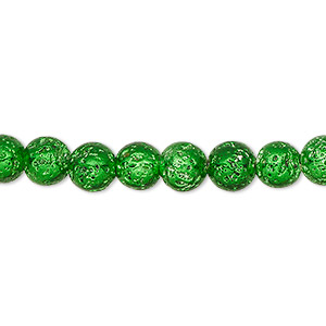 Bead, electro-coated lava rock (coated), emerald green, 6-7mm round. Sold per 15-1/2&quot; to 16&quot; strand.