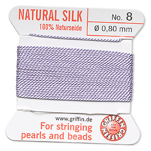 Thread, silk, lilac, size #8. Sold per 2-meter card (approximately 78 inches).