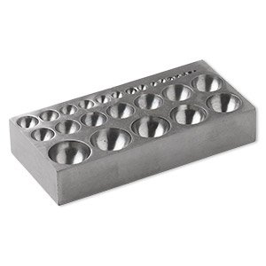 Dapping block, steel, 5 x 2-1/2 x 1-inch base with (27) 2-24mm half-sphere holes. Sold individually.