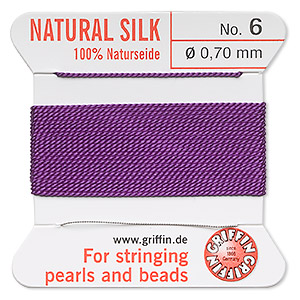 Thread, silk, amethyst purple, size #6. Sold per 2-meter card (approximately 78 inches).