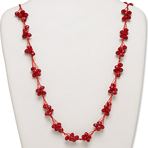 Necklace, glass and nylon cord, red, 8x6mm faceted rondelle, 32-inch continuous loop. Sold individually.