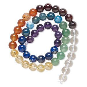 Bead, multi-gemstone (natural / dyed / heated), chakra, 8mm round, B- grade. Sold per 15-1/2&quot; to 16&quot; strand.