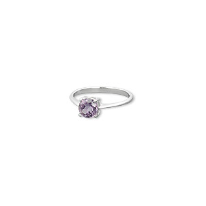 Ring, sterling silver and amethyst (natural), 6mm faceted round, size 7. Sold individually.