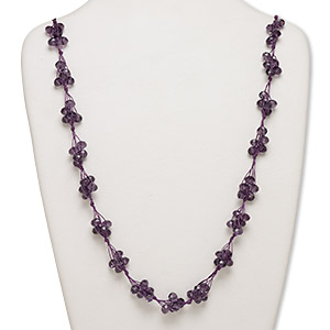 Necklace, glass and nylon cord, purple, 8x6mm faceted rondelle, 32-inch continuous loop. Sold individually.