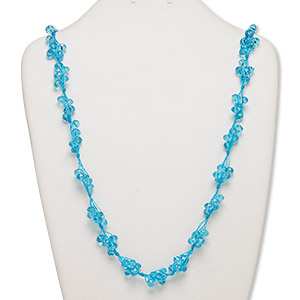 Necklace, glass and nylon cord, blue, 8x6mm faceted rondelle, 32-inch continuous loop. Sold individually.