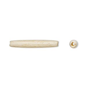 Bead, antiqued domestic water buffalo bone (dyed), white, 24x3mm-26x5mm hand-cut hairpipe, Mohs hardness 2-1/2. Sold per pkg of 20.