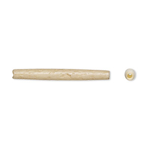 Bead, antiqued domestic water buffalo bone (dyed), white, 37x3mm-39x5mm hand-cut hairpipe, Mohs hardness 2-1/2. Sold per pkg of 12.