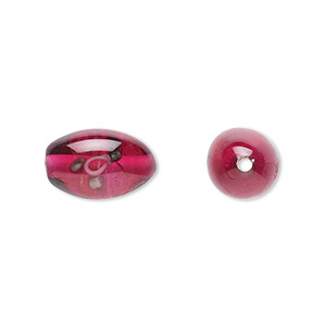 Bead, Czech lampworked glass, opaque red / pink / green, 12x8mm-13x9mm olive with flower design. Sold per pkg of 4.